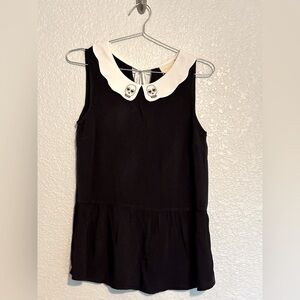 Modcloth Black Peplum Blouse with Peter Pan Collar - Women Size Small